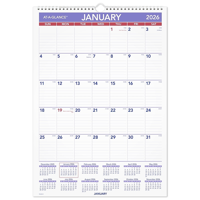 2026 AT-A-GLANCE 17" x 12" Monthly Dry Erase Wall Calendar, White/Purple (PMLM02-28-26) image 1