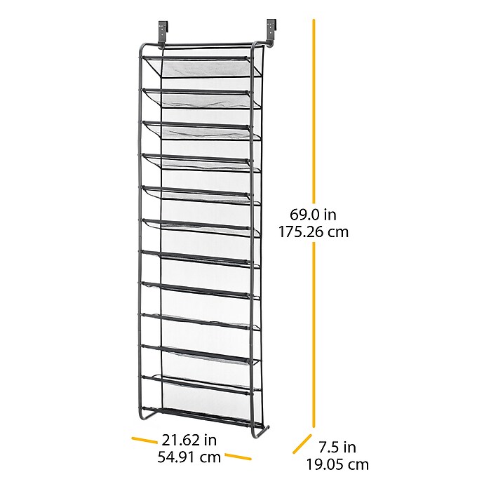 Whitmor 36-Pair Over-the-Door Shoe Rack, Gunmetal (6037-7037