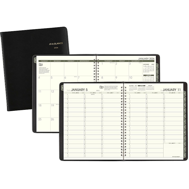 2026 AT-A-GLANCE Recycled 7" x 8.75" Weekly & Monthly Appointment Book, Faux Leather Cover, Black (70-951G-05-26) image 1