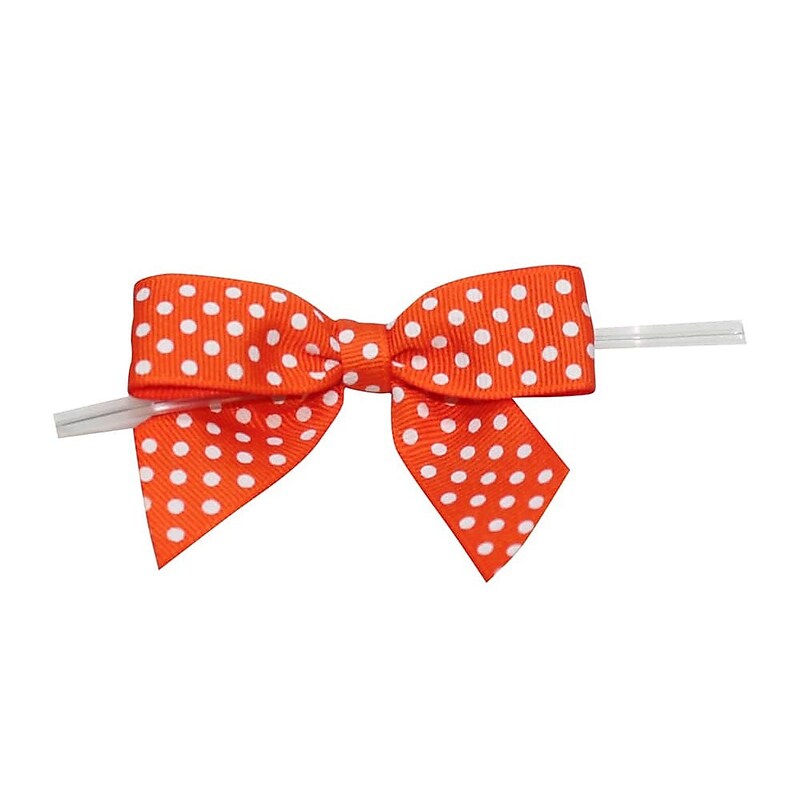 JAM Paper Grosgrain Bows, Orange with White Polka Dots, 100/Pack (52640349348) image 1