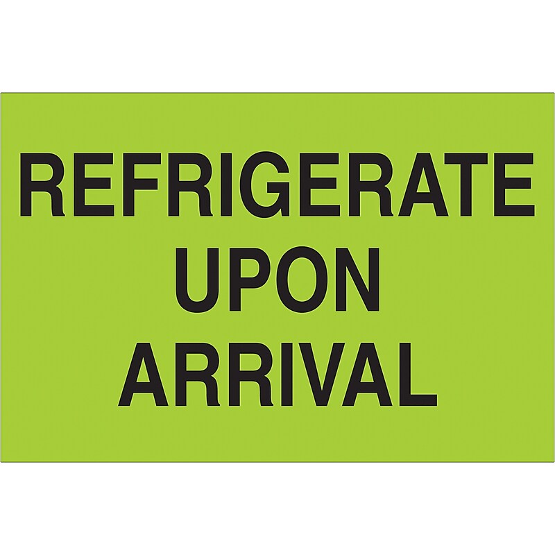 Tape Logic "Refrigerate Upon Arrival" Climate Labels, 2" x 3", Fluorescent Green, 500/Roll (DL1327) image 1