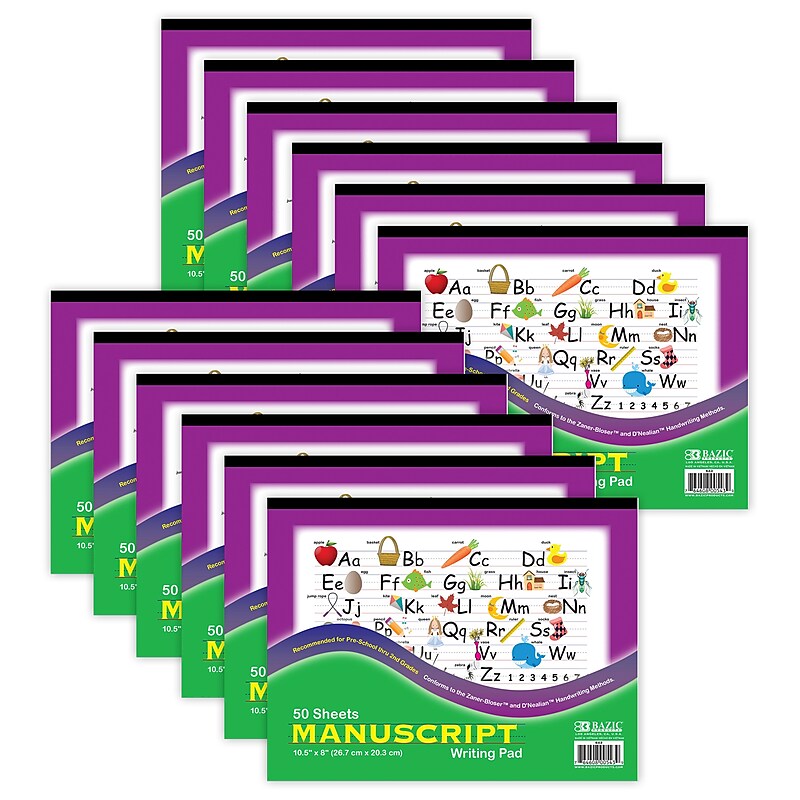 Bazic Handwriting Practice Paper, 10.5" x 8", White, 50 Sheets/Pad, 12 Pads/Bundle (BAZ543-12) image 1