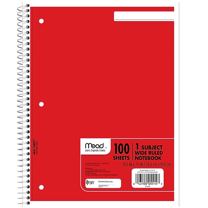 Mead Spiral 1-Subject Notebook, 8