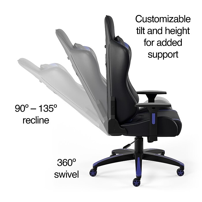 Staples Emerge Vartan Bonded Leather Ergonomic Gaming Chair Black Blue 53242V Staples