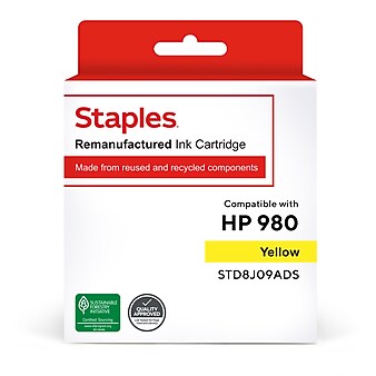 Staples Remanufactured Yellow Standard Yield Ink Cartridge Replacement for HP 980 (TRD8J09ADS/STD8J09ADS)