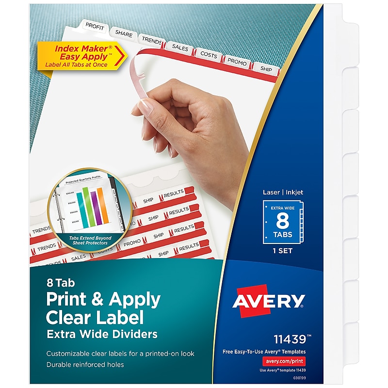 Avery Index Maker Extra-Wide Paper Dividers with Print & Apply Label Sheets, 8 Tabs, White (AVE11439) image 1