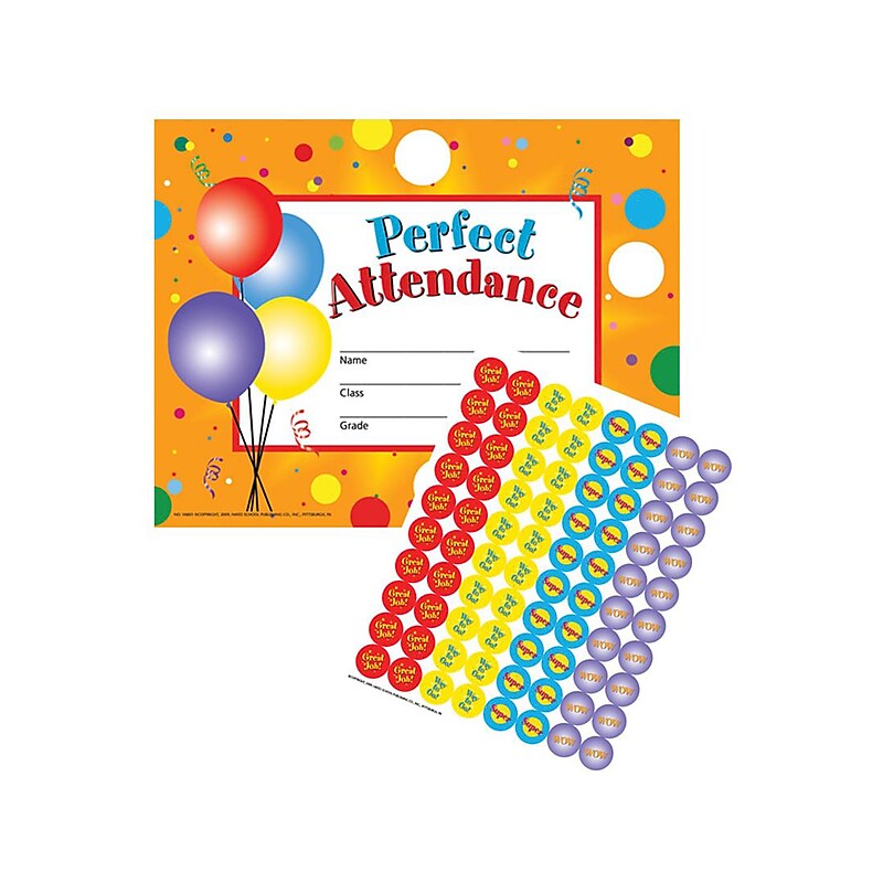 Flipside Perfect Attendance Certificate with Reward Seals, 8.5" x 11", Multicolor, 30/Pack, 5 Packs/Carton (VA801-5) image 1
