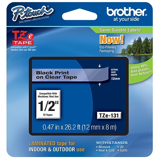 Brother P-touch TZe-131 Laminated Label Maker Tape, 1/2