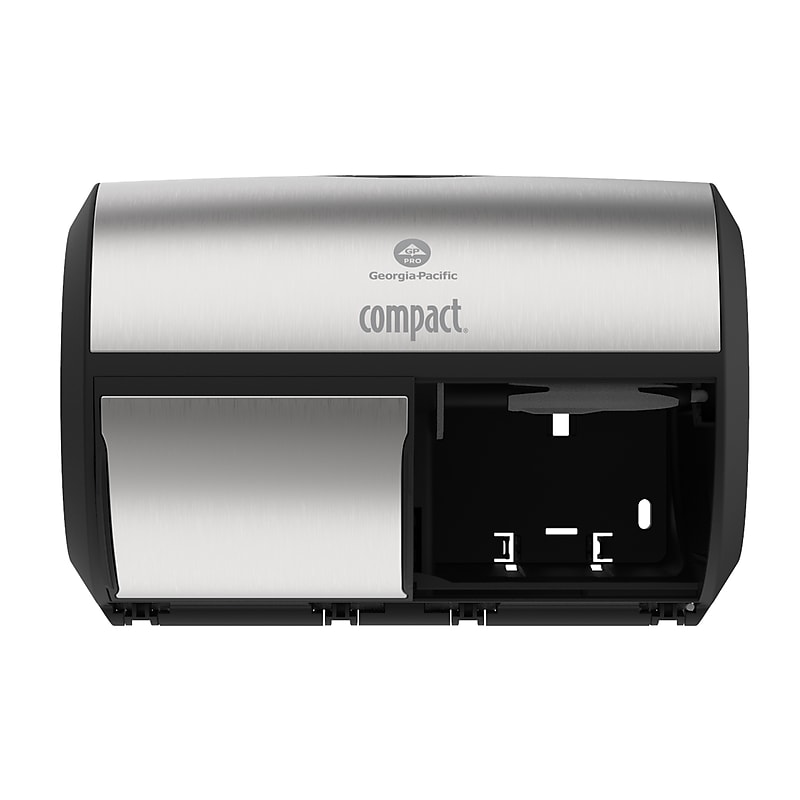 Compact 2-Roll Side-by-Side Coreless Toilet Paper Dispenser by GP PRO, Faux Stainless, (56796A) image 1