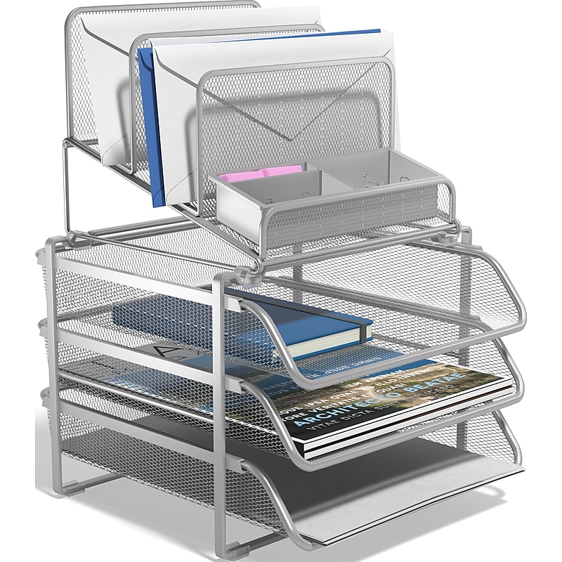 TRU RED™ All-In-One 10-Compartment Wire Mesh Compartment Storage, Silver (TR57531) image 1