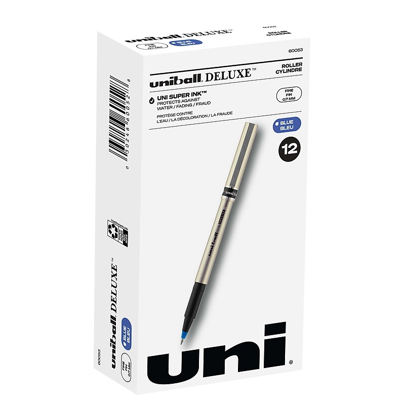 Uni Deluxe Rollerball Pen,Fine Point, Blue Ink, Dozen (60053) image 1