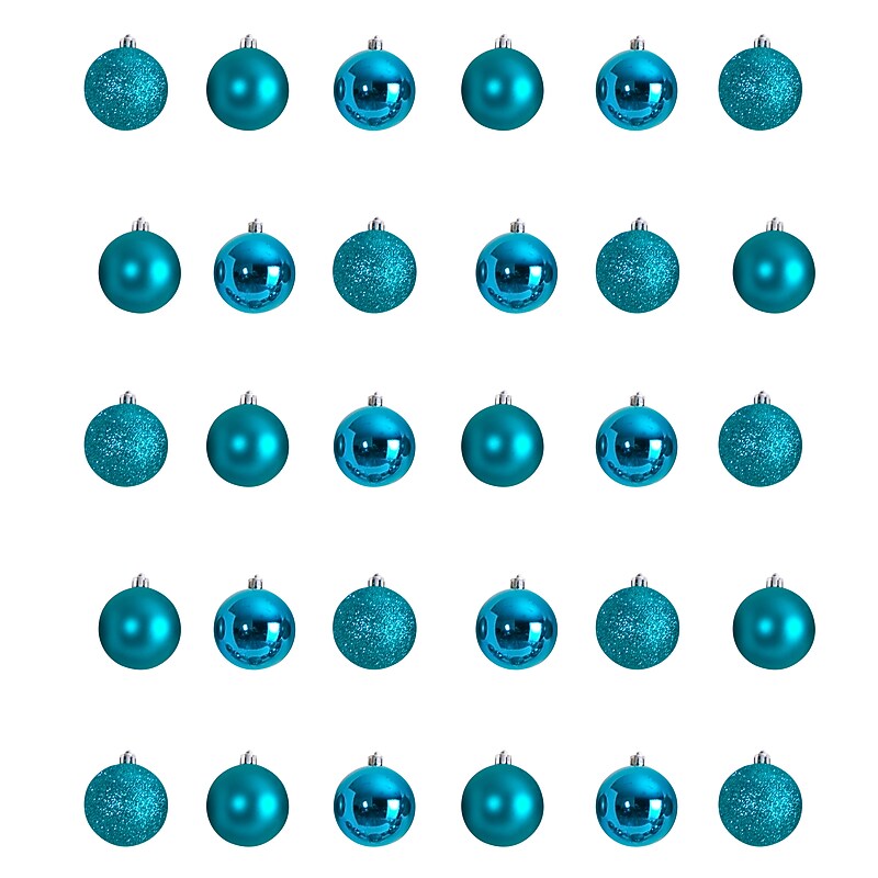 Nearly Natural Holiday Christmas Teal Shatterproof Ornament Set, 2.5", 30/Set (D1055-TL) image 1