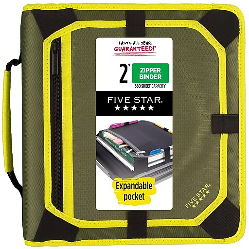 Five Star 2" 3Ring Zipper Binders, DRing, Assorted Colors (29052