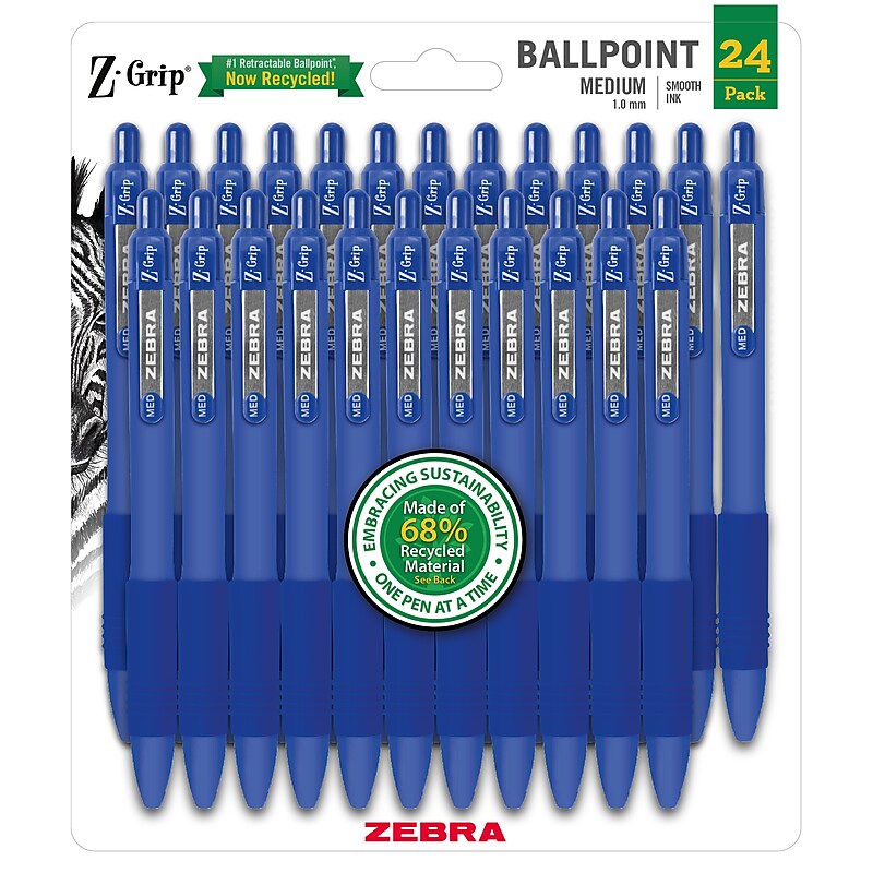 Zebra Z-Grip Retractable Ballpoint Pen, Medium Point, 1.0mm, Blue Ink, 24/Pack (20324) image 1