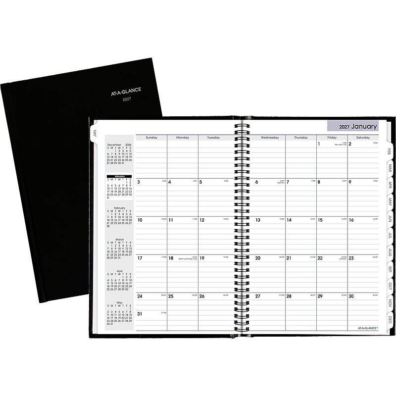 2027 AT-A-GLANCE DayMinder 8" x 11.75" Monthly Planner, Faux Leather Cover, Black (G470H-00-27) image 1