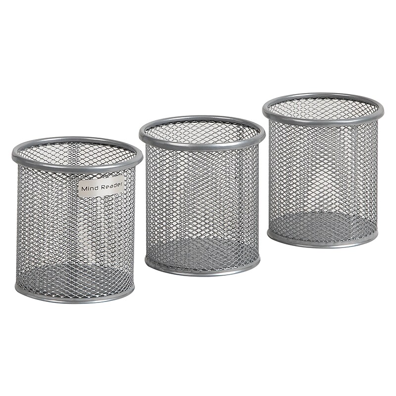 Mind Reader Metal Pen and Accessory Holder Desk Organizer, Silver, 3-Pieces (CLIPMESH3-SIL) image 1