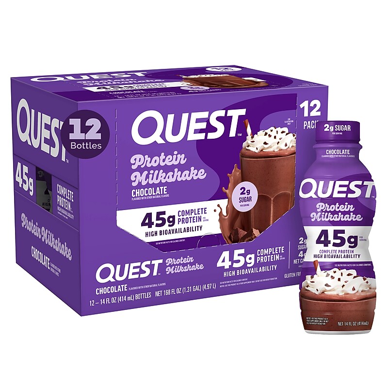 Quest Chocolate Protein Milkshake, 14 oz., 12 Bottles/Carton (QRTDHPCH12M1) image 1
