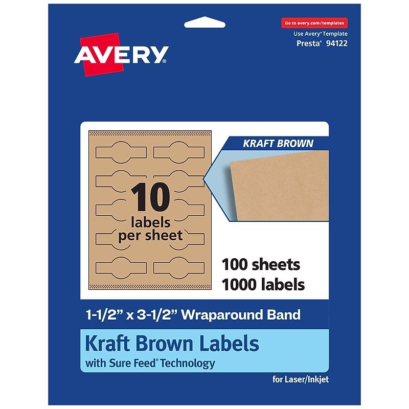Avery Laser/Inkjet Decorative Edge Multipurpose Labels, 1.5" x 3.5", Kraft Brown, 1000 Labels/Box ( 94122) image 1
