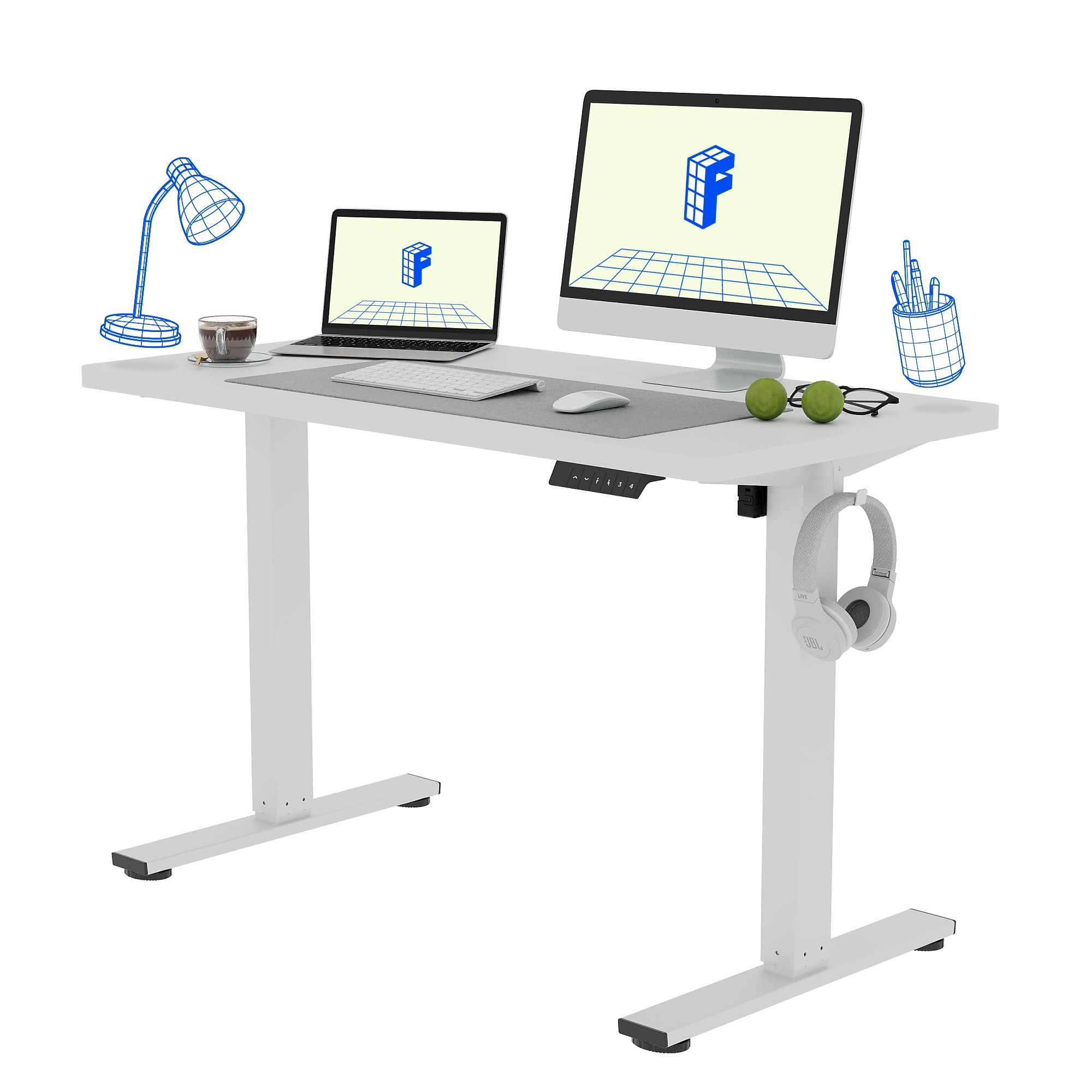 FlexiSpot E2 48”W Electric Rectangular Adjustable Standing Desk, White (E2W4824W) Sansujyuku sansujyuku.com
