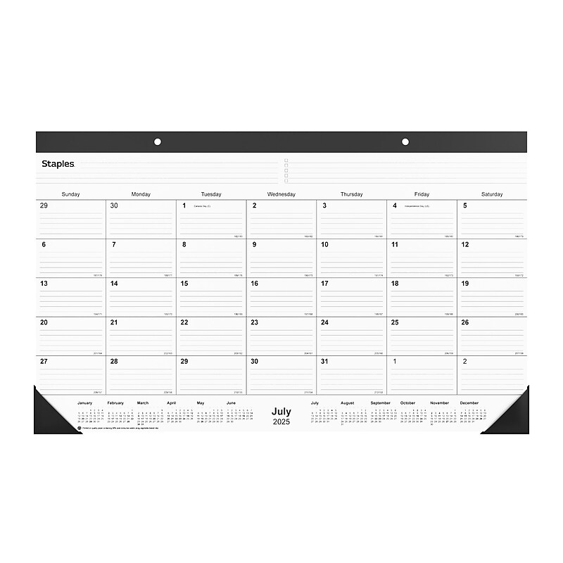 2025-2026 Staples 18" x 11" Academic Monthly Desk Pad Calendar, Black (ST17004-25) image 1