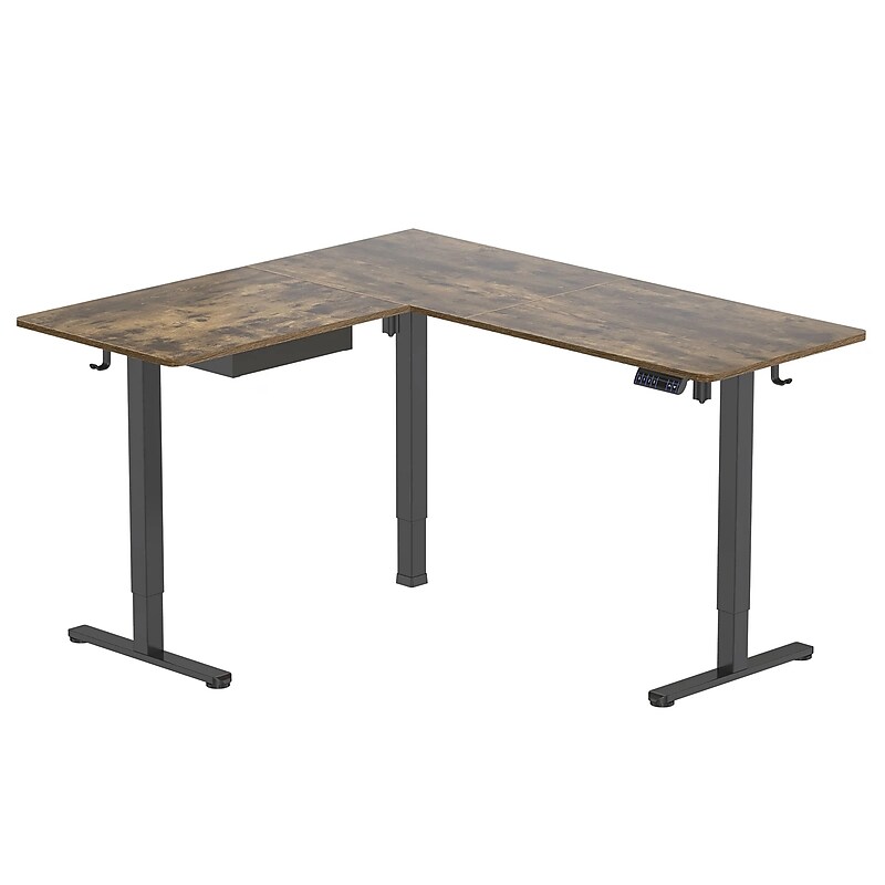 Mount-It! 63"W Electric L-Shaped Corner Adjustable Standing Desk, Rustic Brown/Black (MI-15010) image 1
