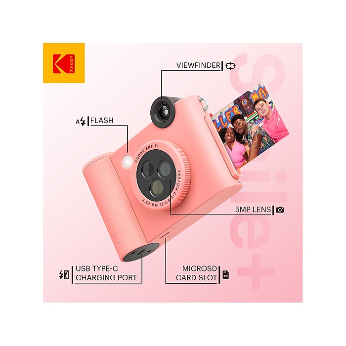 Kodak Smile+ 5 Megapixels Digital Instant Print Camera, Pink