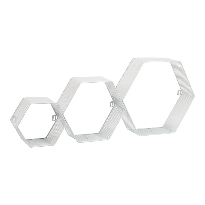 Mind Reader Metal Honeycomb Hexagon Floating Shelves, White, 3/Set (WALL3PC-WHT) image 1