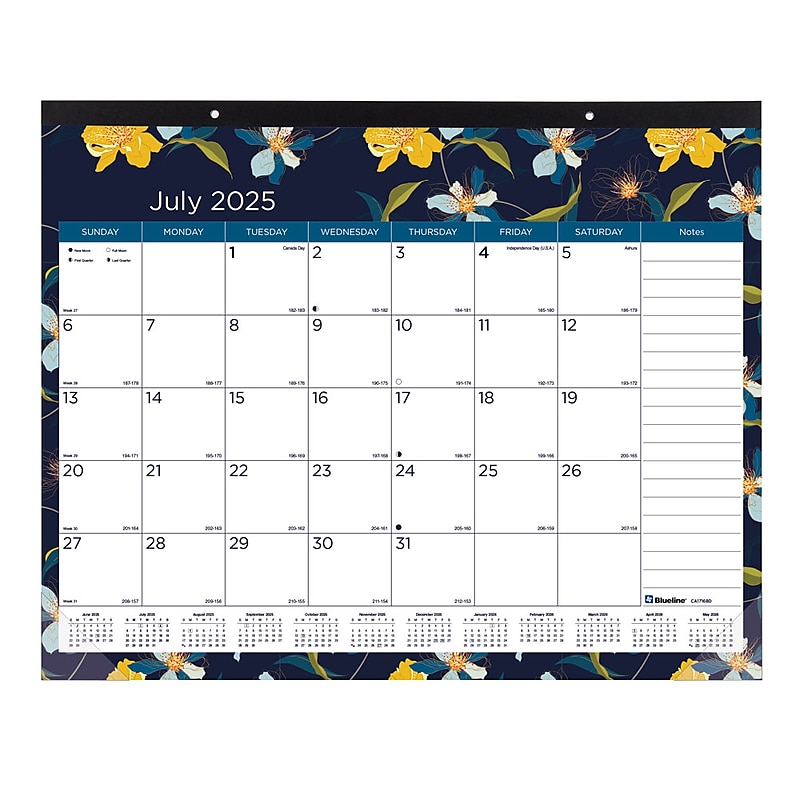 2025-2026 Blueline Colorful Blossom 22" x 17" Academic & Calendar Monthly Desk Pad Calendar, Multi (CA1716BD) image 1