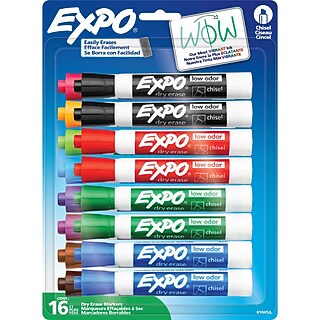 Expo Tank Dry Erase Markers, Chisel Tip, Assorted Colors, 16/Pack