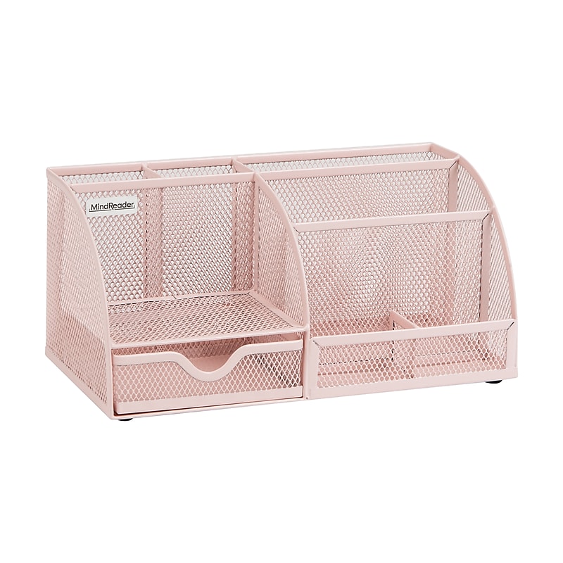 Mind Reader 7-Compartment Metal Desk Organizer, Pink (JOEORG-PNK) image 1