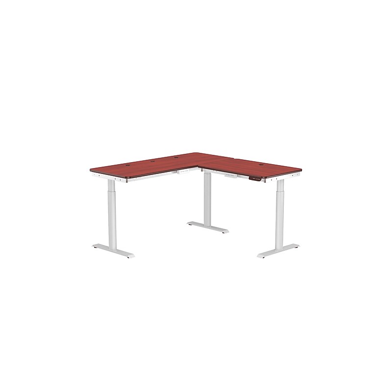 VersaDesk PowerLift 60"W Electric L-Shaped Adjustable Standing Desk, Cherry/White (PLLSD6060-WC-APP) image 1