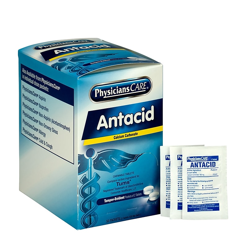 PhysiciansCare Antacid Chewable Tablets, 2/Packet, 50 Packets/Box (90089) image 1