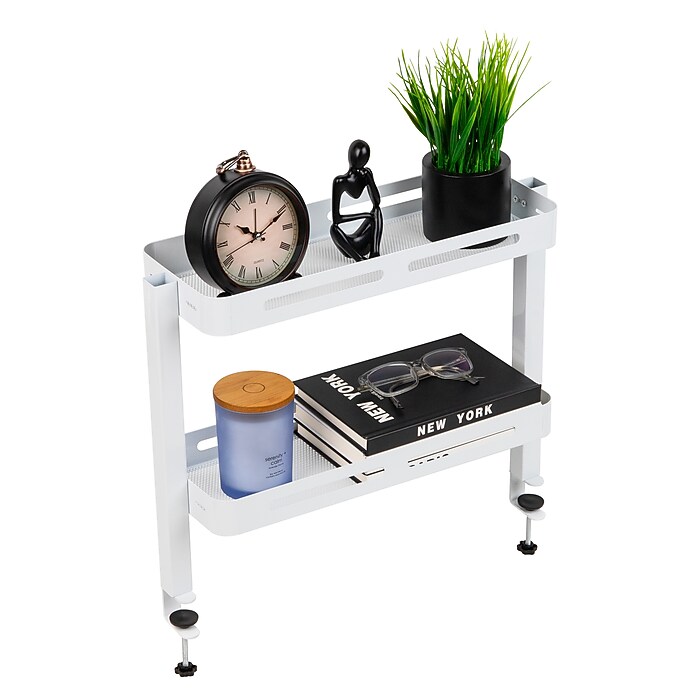 Mind Reader Clamp-On 2-Compartment Metal Desk Shelf, White (DESX2T