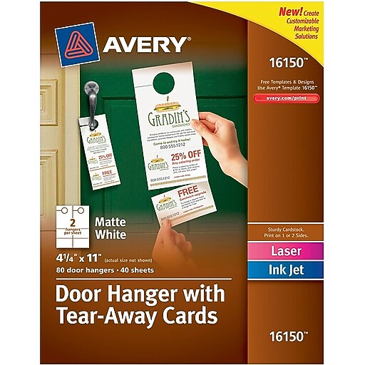 Avery Printable Door Hangers with Tear-Away Cards, 4 1/4" x 11", Matte ...