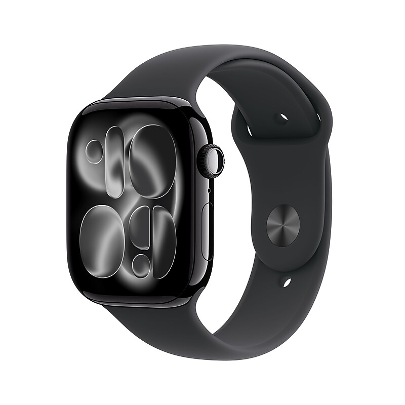 Apple Watch Series 11 GPS + Cellular Smartwatch, 46mm, Jet Black Aluminum Case with Black Sport Band, Medium/Large (MFC44LW/A) image 1