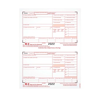 TOPS W-2 Tax Form, 1 Part, Copy A, White, 8 1/2" x 11", 100 Forms/Pack