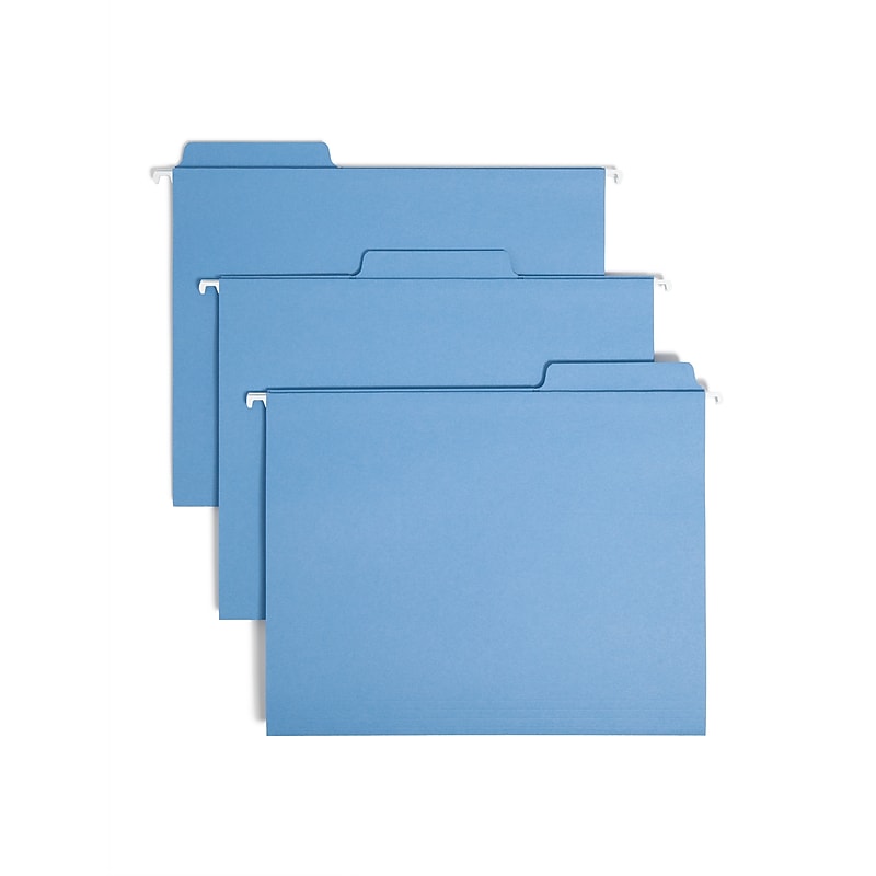 Smead FasTab Hanging File Folders, 1/3-Cut Tab, Letter Size, Blue, 20/BX (64099) image 1