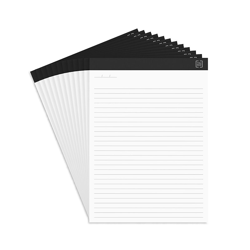 TRU RED™ Notepads, 8.5" x 11.75", Wide Ruled, White, 50 Sheets/Pad, 12 Pads/Pack (TR57382) image 1