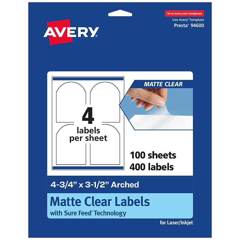 Avery Laser/Inkjet Decorative Edge Multipurpose Labels, 4-3/4" x 3-1/2", Clear, 400/Box (94600) image 1