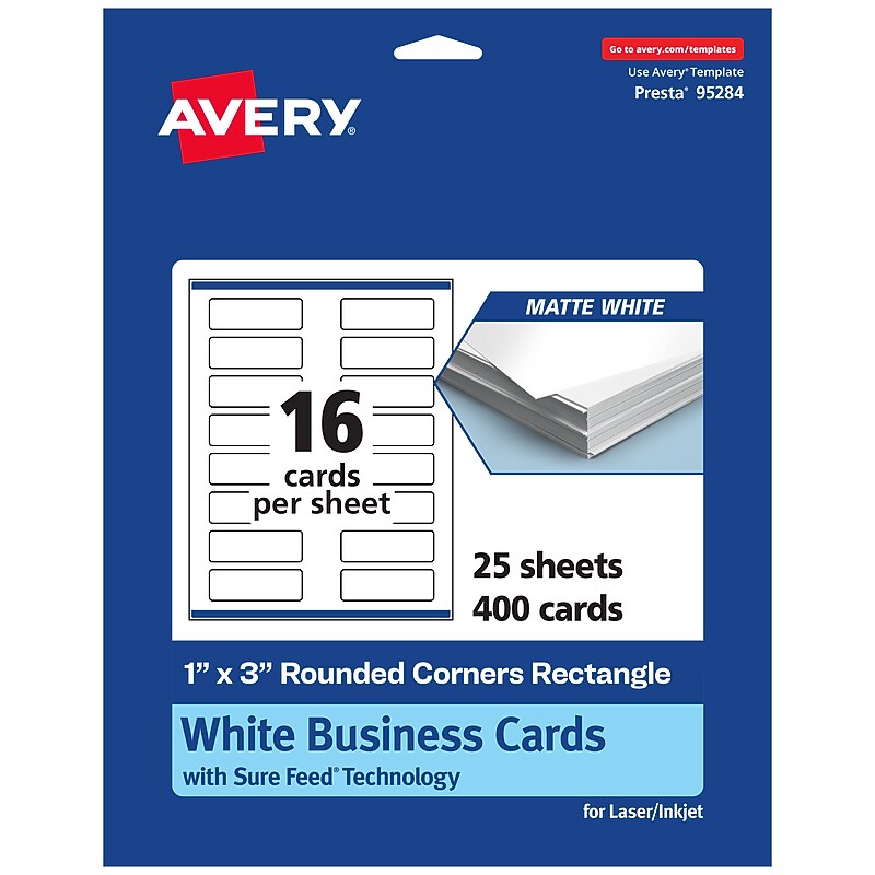 Avery Business Cards, 1" x 3", Matte White, 400/Pack (95284) image 1