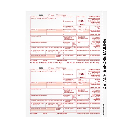 TOPS 2023 1099R Tax Form, 1Part, Federal Copy A, 50/Pack (LRFEDAS