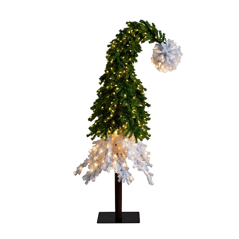 Nearly Natural 7' Holiday Green & White Santa’s Hat Christmas Tree with 500 LED lights and 1275 Bendable Branches (T4697) image 1