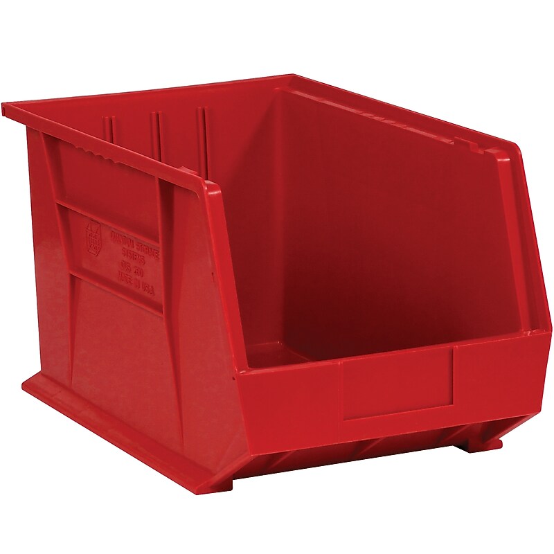 Partners Brand Medium Stackable Plastic Storage Bin, 10" x 18"x 11", Red, 4/Carton (BINP1811R) image 1