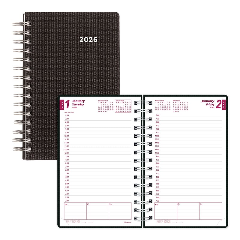 2026 Brownline DuraFlex 5" x 8" Daily & Monthly Appointment Book, Plastic Cover, Black (CB634V.BLK) image 1