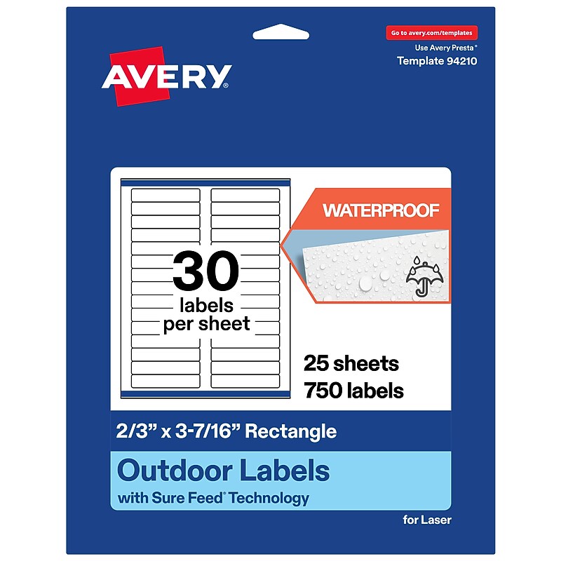 Avery Rectangle Laser Multipurpose Labels, 2/3" x 3-7/16", White, 750/Pack (19479399221) image 1