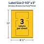 Avery Laser/Inkjet Rectangle Multipurpose Labels, 2.5" x 5", Bright Yellow, 240/Box (94246)~#|#~B4536BEE-D29B-407D-A7FC42EAA18FF6D4_sc7