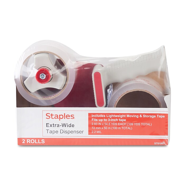 Staples Extra‑Wide Packing Tape with Dispenser, 2.83” x 54.6 Yards