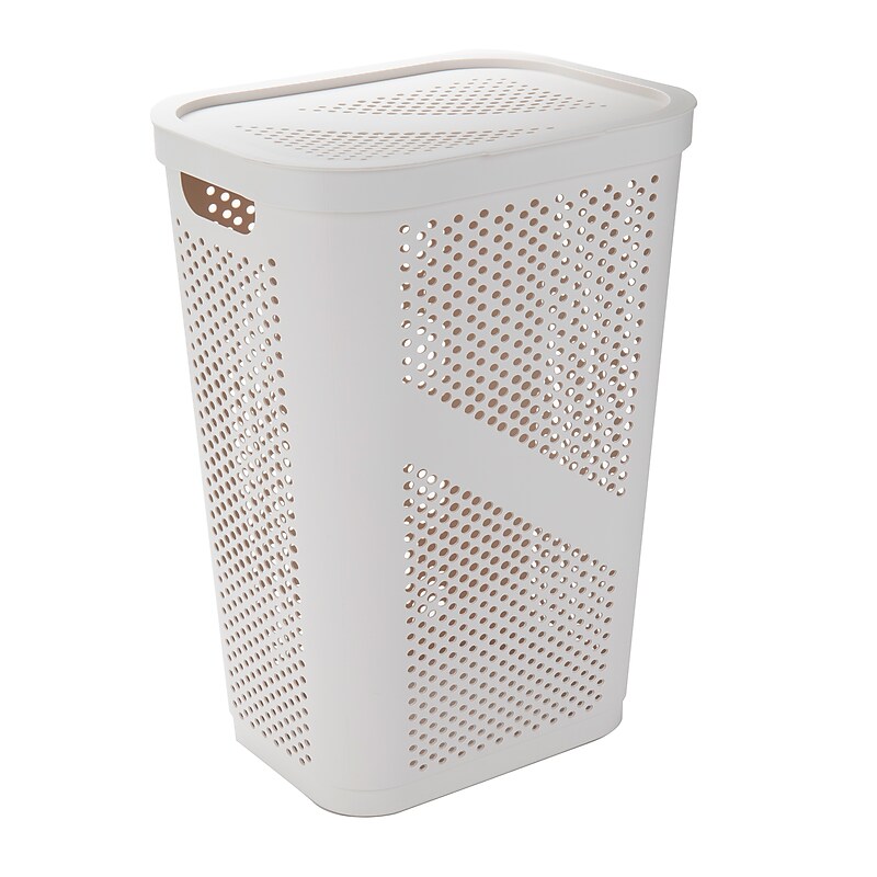 Mind Reader 15.85-Gallon Slim Laundry Hamper with Lid, Plastic, Ivory (HBIN60-IVO) image 1