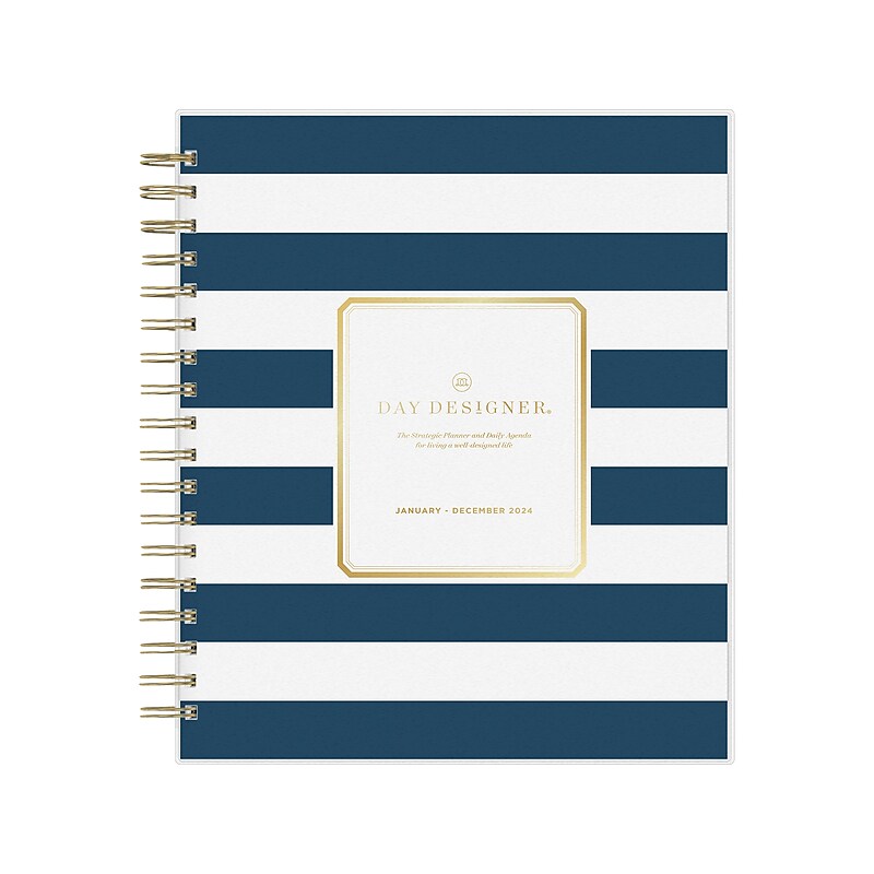 2024 Blue Sky Day Designer Navy Stripe 8" x 10" Daily & Monthly Planner, White/Blue (142098-24) image 1
