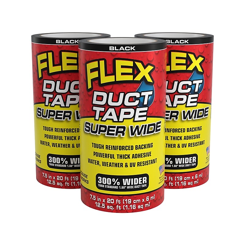Flex Seal Super Wide Heavy Duty Duct Tape, 7.5" x 6.67 yds., Black, 3/Pack (DTBLKR7520-CS) image 1
